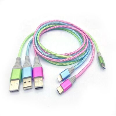 Fast Charging Cable 3 IN 1 Type C 3A  LED Colorful Charging USB Cable Lightning Flashing Cable