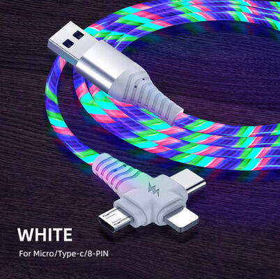 3in1 Flow Luminous Lighting usb cable for Samsung 3 in 1 2in1 LED Micro USB Type C 8Pin charger Wire for iPhone Huawei Xiaomi