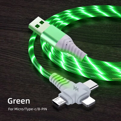 3in1 Flow Luminous Lighting usb cable for Samsung 3 in 1 2in1 LED Micro USB Type C 8Pin charger Wire for iPhone Huawei Xiaomi