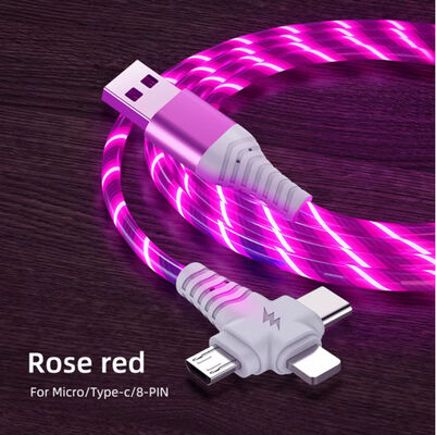 3in1 Flow Luminous Lighting usb cable for Samsung 3 in 1 2in1 LED Micro USB Type C 8Pin charger Wire for iPhone Huawei Xiaomi