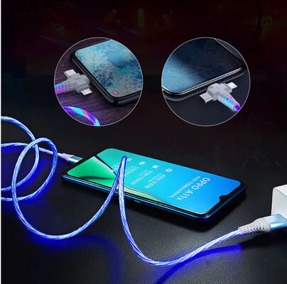 3in1 Flow Luminous Lighting usb cable for Samsung 3 in 1 2in1 LED Micro USB Type C 8Pin charger Wire for iPhone Huawei Xiaomi
