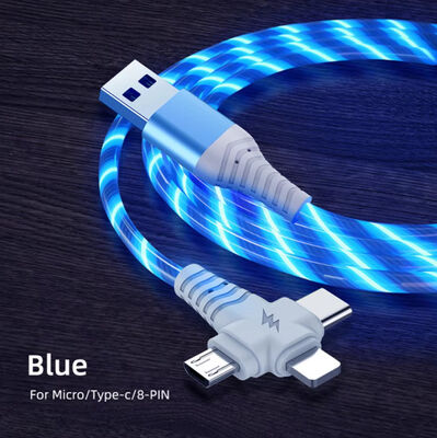 3in1 Flow Luminous Lighting usb cable for Samsung 3 in 1 2in1 LED Micro USB Type C 8Pin charger Wire for iPhone Huawei Xiaomi